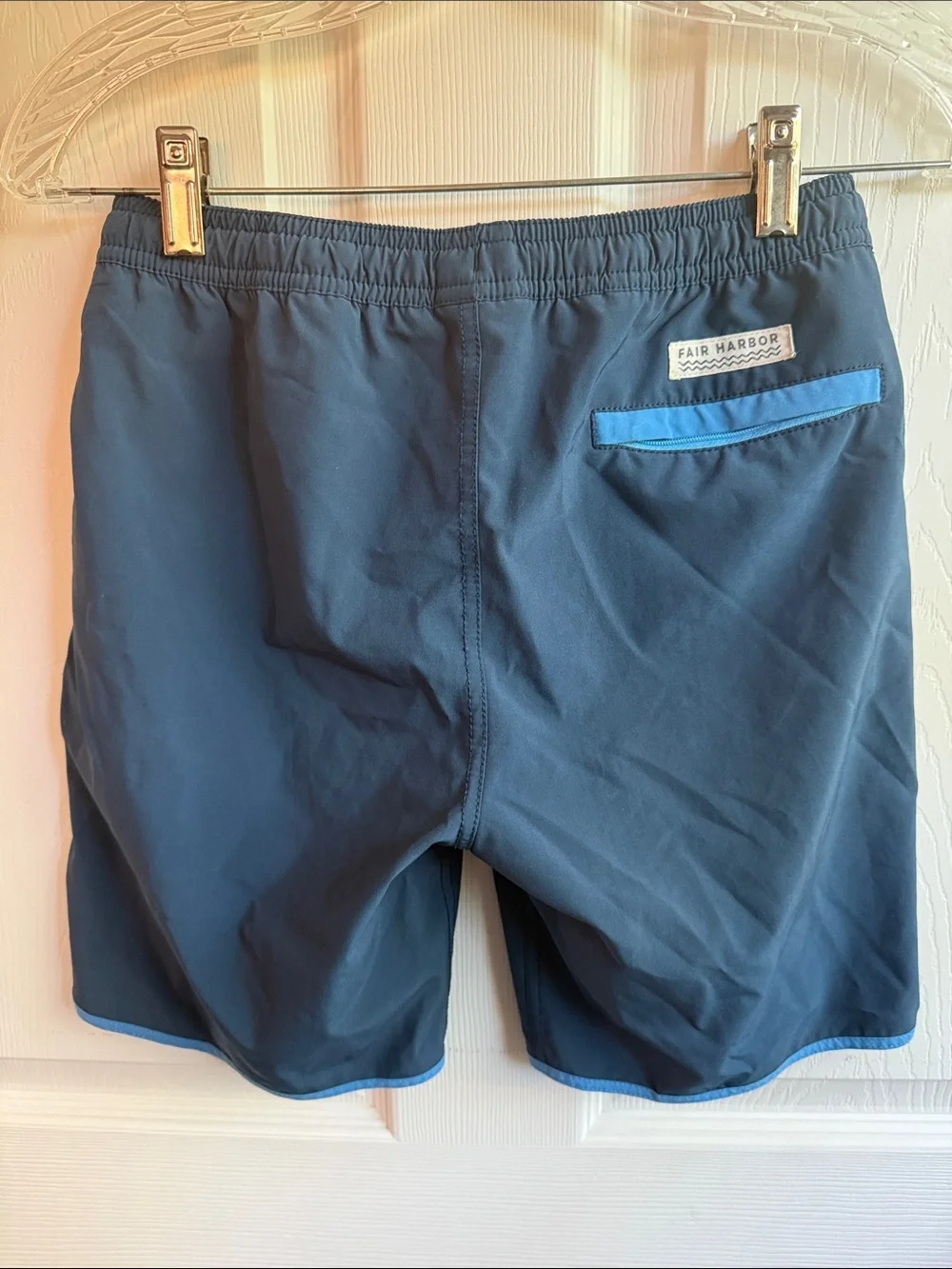 Fair Harbor Navy Swim Trunks with Light Blue & Yellow Accents